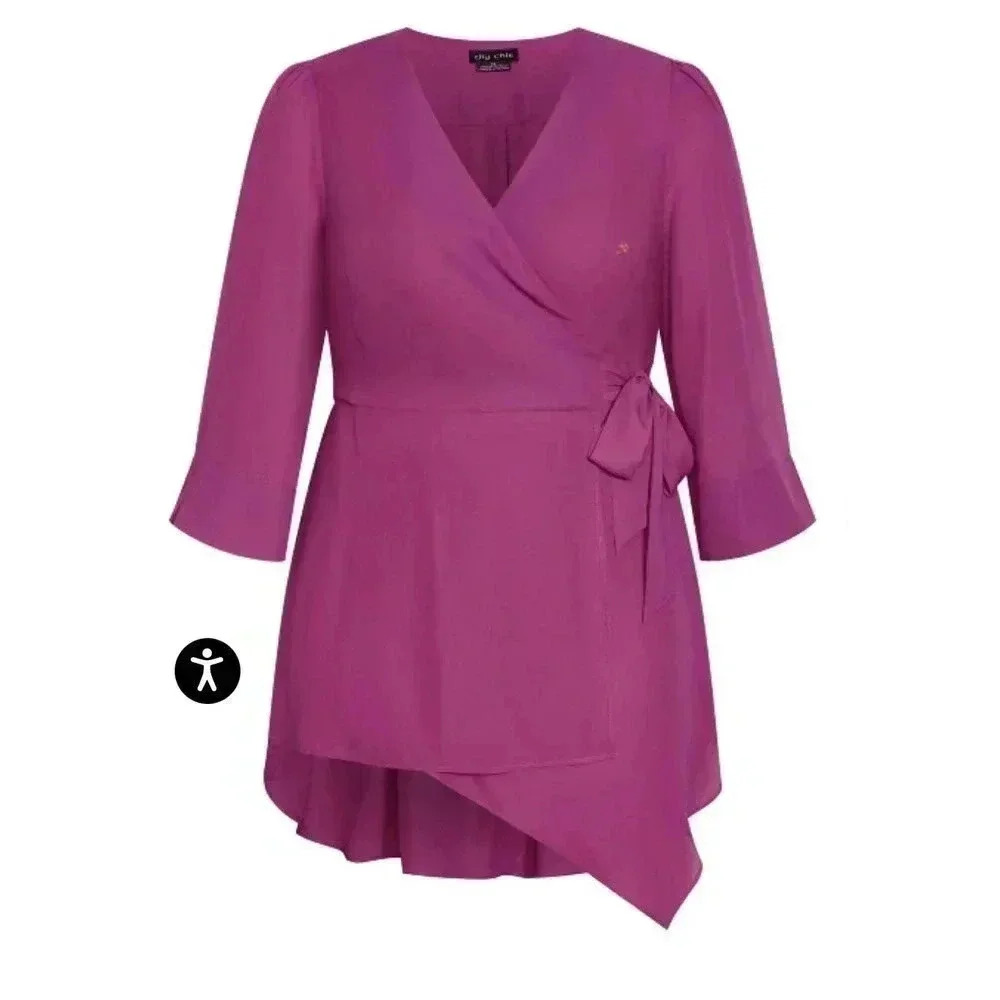 City Chick Wrap Shibara Vibes Top Magenta Size 14